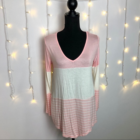 pink white and striped color block tunic top - Picture 4 of 5